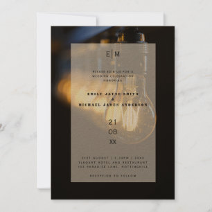 Industrial Rustic Warehouse Edison Lights Wedding Kaart