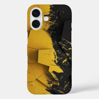 Industrial Yellow & Black Distressed Hexagon Phone iPhone 16 Hoesje
