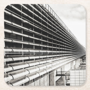 Industrieel gebouw zwart-wit papier coaster vierkante kartonnen onderzetter