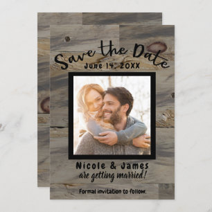 Industrieel Grijs Bruin Hout Rustiek Save the Date Kaart