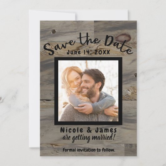 Industrieel grijs bruin hout rustieke Save the Dat Kaart (Voorkant)