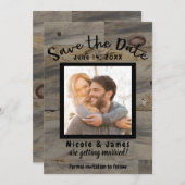 Industrieel grijs bruin hout rustieke Save the Dat Kaart (Voorkant / Achterkant)