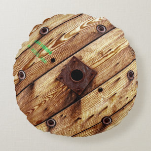 Industrieel hout Rustige Wooden Wire Spool Rond Kussen
