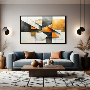 Industriële Abstracte Geometrische Oranje Goud Gri Canvas Afdruk