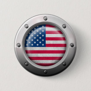 Industriële Amerikaanse vlag met staal Ronde Button 5,7 Cm