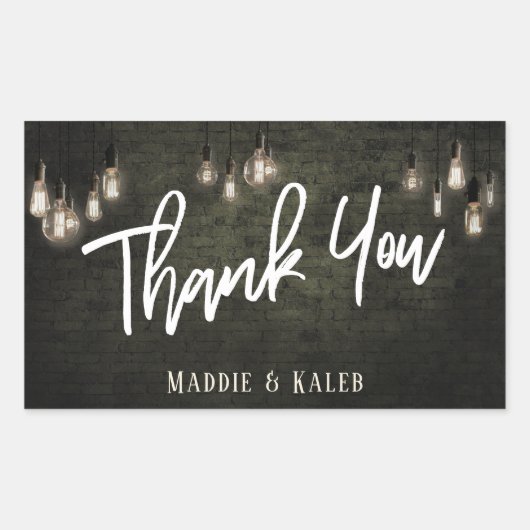 Industriële bakstenen w / Edison Lights Dank u Rechthoekige Sticker (Voorkant)