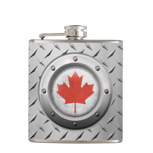 Industriële Canadese vlag met staal Heupfles (Voorkant)