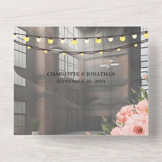 Industriële Elegantie Moderne Chique Bruiloft All In One Uitnodiging (Achterkant)