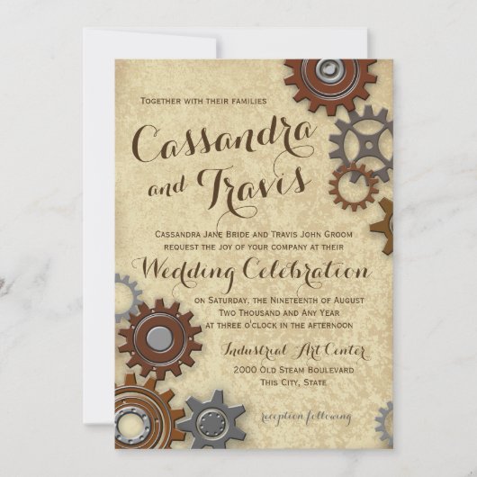 Industriële Gears Rustic Wedding Kaart (Voorkant)