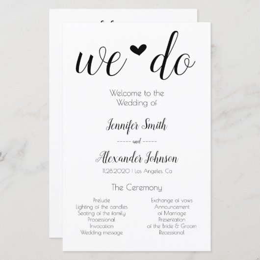 Industriële minimalistische we doen trouwprogramma (Voorkant / Achterkant)