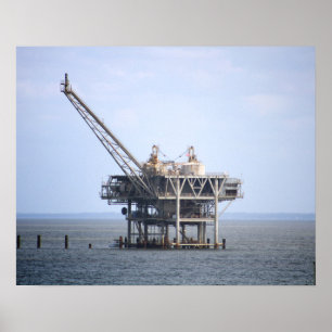 Industriële Rig in de Golf Oceaan Kleur 16x20 Poster