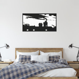 Industriële Schaduw Vintage Amsterdam Silhouet Canvas Afdruk