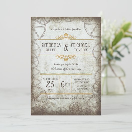Industriële Steampunk Wedding Kaart (Staand voorkant)