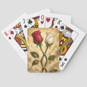 Ineinander gestrengelde rode en witte rozen. pokerkaarten
