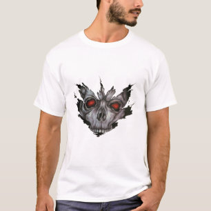 Inferentiele Schedel met Gloeiende Rode Ogen Donke T-shirt