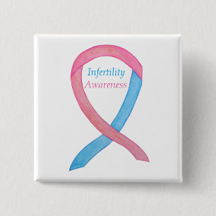 Infertiliteitbewustzijn Roze & Blue Ribbon Pin Vierkante Button 5,1 Cm