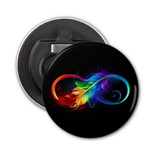 Infineensymbool met regenboogvanger button flesopener
