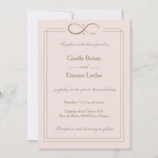 Infineteken Monogram Blush roze grijze bruiloft Kaart (Voorkant)