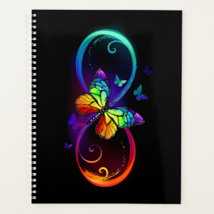 Infini vibrant avec papillon arc-en-ciel sur noir