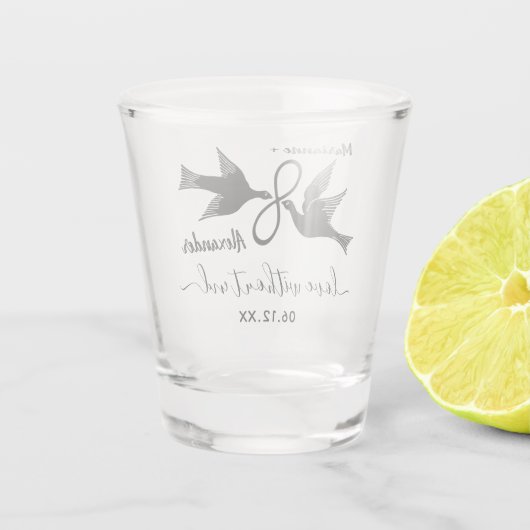 Infiniteit van weddenschap Lovevogels | Aangepaste Shot Glas (Achterkant)