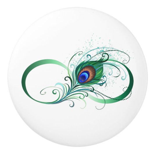 Infiniteitssymbool met Peacockdoether Keramische Knop (Voorkant)
