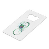 Infiniteitssymbool met Peacockdoether Kredietkaart Flessenopener (Voorkant Gekanteld)
