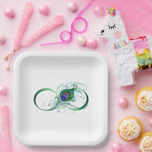 Infiniteitssymbool met Peacockdoether Papieren Bordje (Feest)