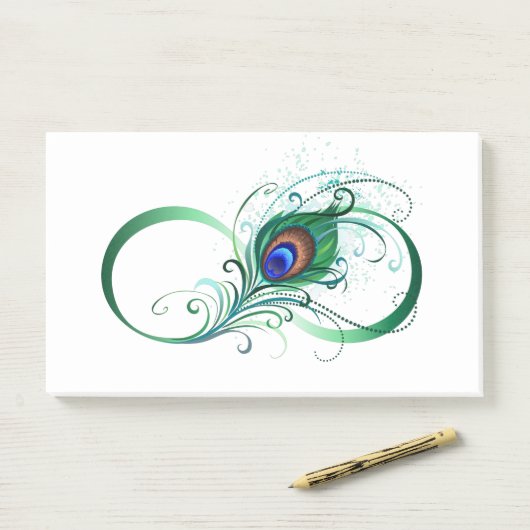 Infiniteitssymbool met Peacockdoether Post-it® Notes (Op bureau)