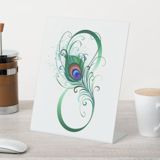 Infiniteitssymbool met Peacockdoether Reclamebord Met Voetstuk (Insitu)