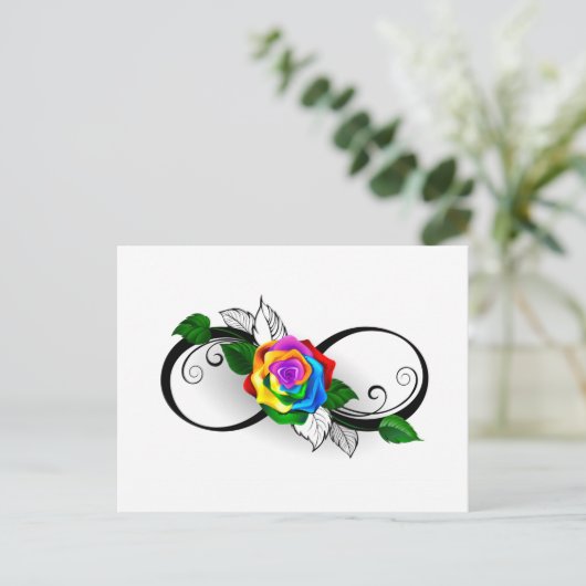 Infiniteitssymbool met regenboogRoos Aankondigingskaart (Staand voorkant)
