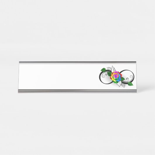 Infiniteitssymbool met regenboogRoos Bureau Naambordje (Voorkant)