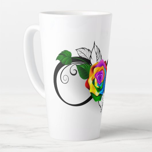 Infiniteitssymbool met regenboogRoos Latte Mok (Linkerhoek)