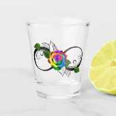 Infiniteitssymbool met regenboogRoos Shot Glas (Voorkant)