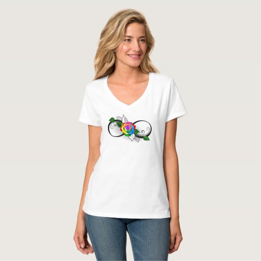 Infiniteitssymbool met regenboogRoos T-shirt (Voorkant volledig)