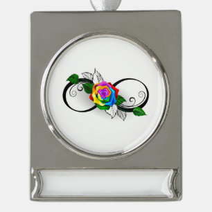 Infiniteitssymbool met regenboogRoos Verzilverd Banner Ornament