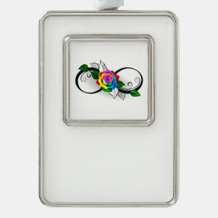 Infiniteitssymbool met regenboogRoos Verzilverd Kader Ornament