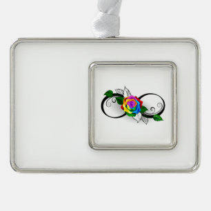 Infiniteitssymbool met regenboogRoos Verzilverd Kader Ornament