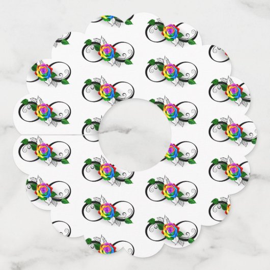 Infiniteitssymbool met regenboogRoos Wijnglaslabel (Voorkant)
