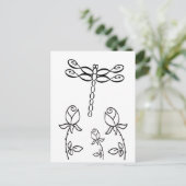 Infinity Dragonfly with Roses Black and White Briefkaart (Staand voorkant)