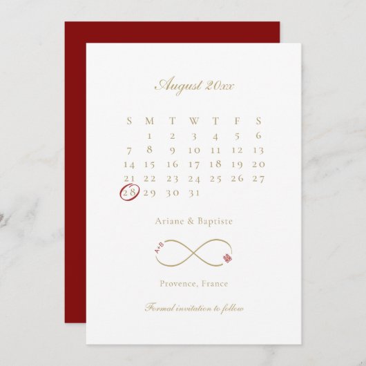 Infinity Love Double Happiness Calendar Wedding Save The Date (Voorkant / Achterkant)