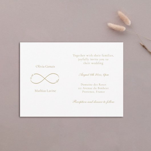 Infinity Love Monogram Elegant White Blush Wedding Kaart