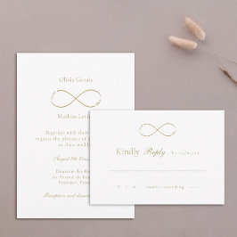 Infinity Love Monogram Elegant White Blush Wedding RSVP Kaartje