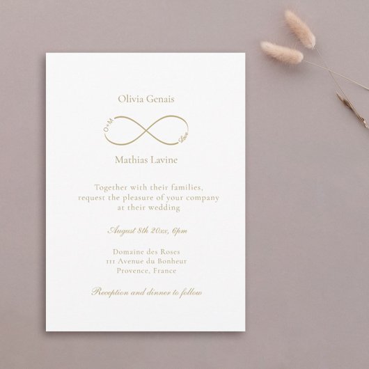 Infinity Love Monogram Elegant White Wedding Kaart