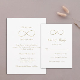 Infinity Love Monogram Elegant White Wedding RSVP Kaartje