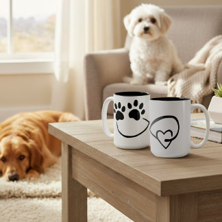 Infinity Paw Prints and Heart Coffee Mug, 15 oz Tweekleurige Koffiemok