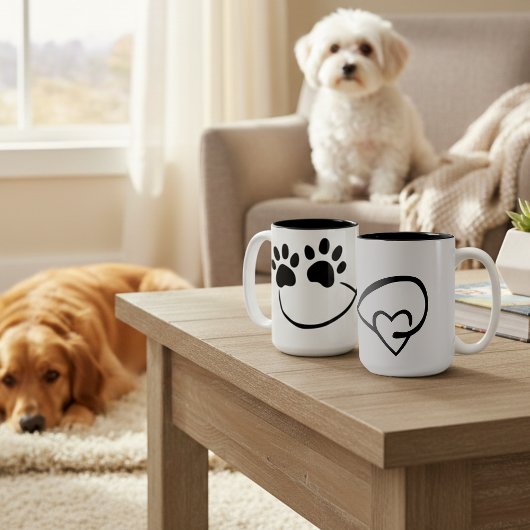 Infinity Paw Prints and Heart Coffee Mug, 15 oz Tweekleurige Koffiemok