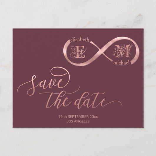 Infinity roos Gold romantic monogram calligraphy Aankondigingskaart (Voorkant)
