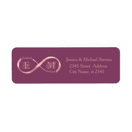 Infinity roos Gold romantic monogram cassis Etiket (Voorkant)