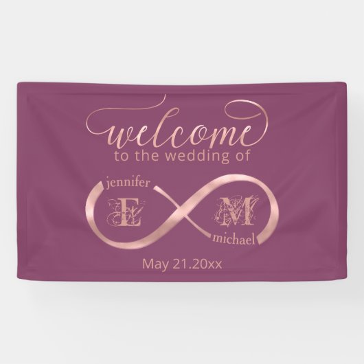 Infinity roos Gold romantic monogram cassis Spandoek (Horizontaal)