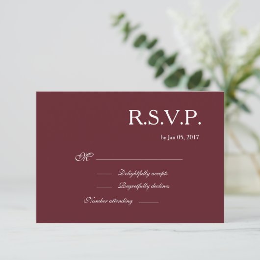 Infinity Sign Burgundy Blush Elegant Wedding RSVP Kaart (Staand voorkant)